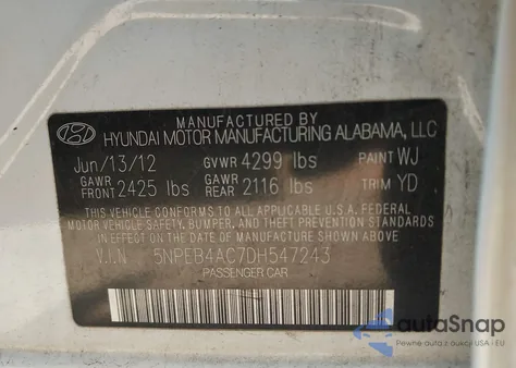 2013 Hyundai Sonata Gls from USA, damaged, VIN 5NPEB4AC7DH547243